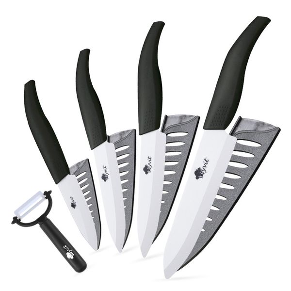 Seramik bıçaklar Mutfak Bıçağı 3 4 5 6 inç Mutfak Şef Seti + Soyucu Beyaz Zirkonya Blade Siyah Kolu Yüksek Kalite