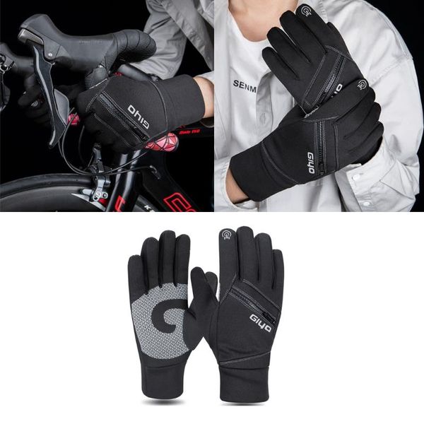

cycling gloves pair winter warm outdoor sports touch screen cold weather waterproof snowboard ski and snow hand cover for men women, Black