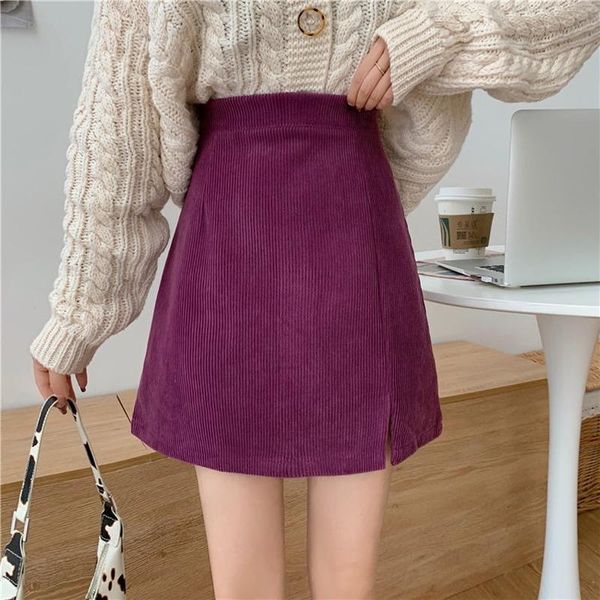 

skirts woman corduroy skirt summer mini vintage harajuku slit slim high waist straight ladies korean style 2021, Black