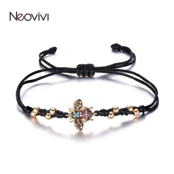

charm bracelets neovivi insect bracelet bee animal jewelry women girl handmade micro pave colorful zircon red black rope string, Golden;silver