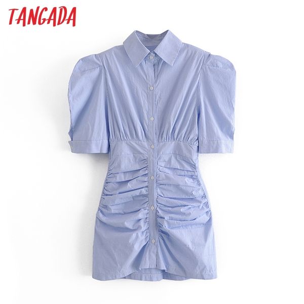 

summer women blue striped print puff short sleeve ladies mini dress vestidos 3w56 210416, Black;gray