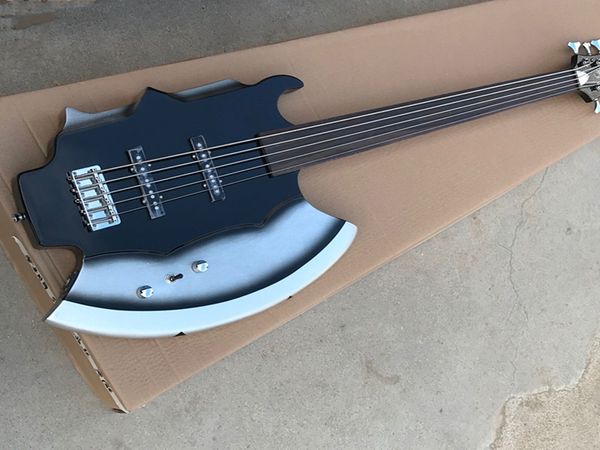 Fábrica Personalizado 5 cordas machados Bass Guitar com Fingerboard de Rosewood, sem trastes, Hardware Chrome, fornecer serviço personalizado