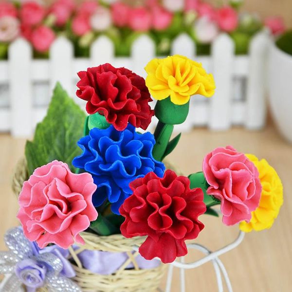 

ballpoint pens creative handmade flower pen soft polymer clay rose carnation tulip children gift, Blue;orange