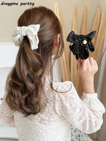 

sweet plaid big bow vertical clip hairpin hair accessories banana women headdress clips & barrettes, Golden;silver