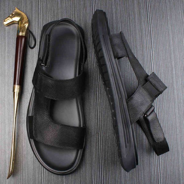

slippers men's sandals summer men's sports leisure leather antiskid beach shoes zhi7, Black