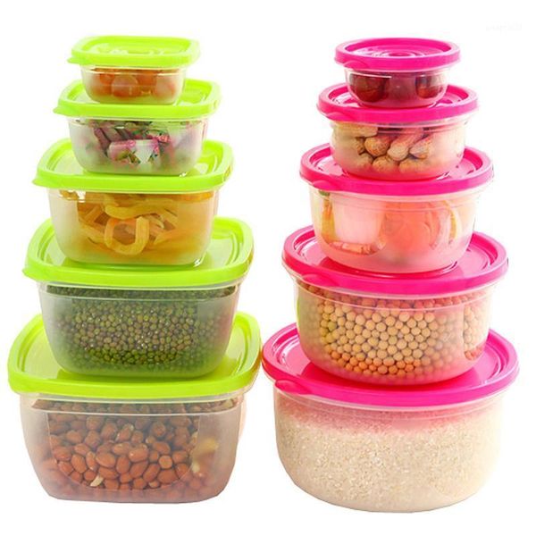 

storage bottles & jars 5pcs food container with lids plastic fridge grain for lunch cereals sugar onion airtight box kitchen items