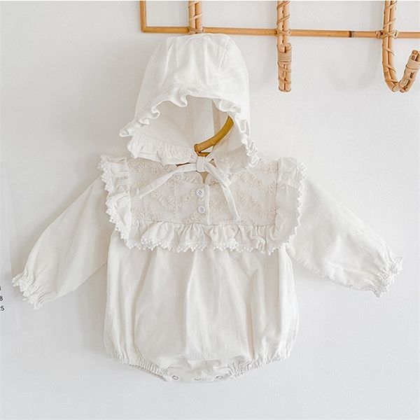 

spring autumn toddler clothing baby girls pure color lace rompers + hat kids girl long sleeve 210521, Blue