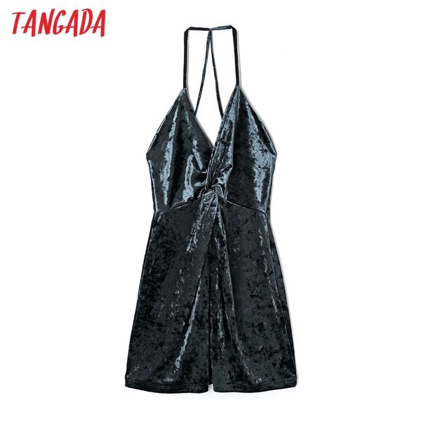 

women solid velvet party dress sleeveless backless females mini dresses vestidos 4h23 210416, Black;gray