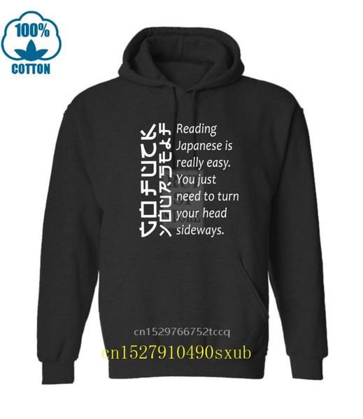 

reading japanese is really easy turn your head sideways hoodiess men's hoodies & sweatshirts, Black