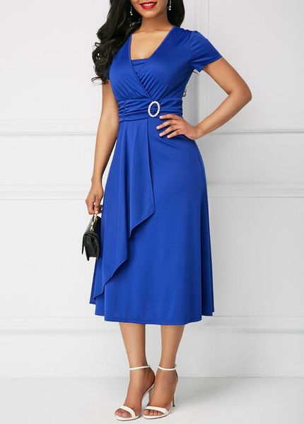 

casual dresses women high waist plain asymmetric midi dress elegant fashion ol short sleeve party vestidos plus size s-5xl, Black;gray