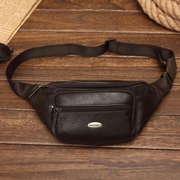 

men genuine leather waist bag vintage sling chest cell/mobile phone purse bags
