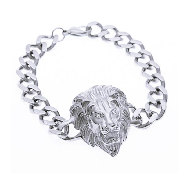 

link, chain rock domineering and personality stainless steel gold lion king charm bracelet men's fashion punk wristband jewelry gift, Black