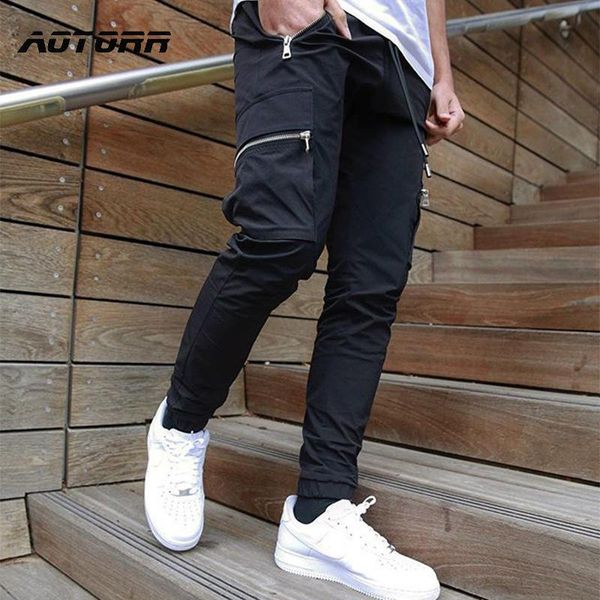 

men's pants mens joggers zipper casual fitness sportswear tracksuit bottoms skinny sweatpants male trousers gyms jogger track, Black