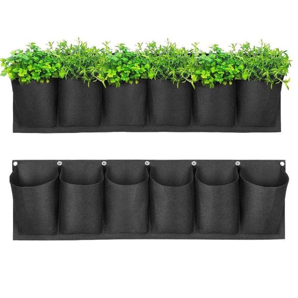 Plantadores Pots 6 bolsos sacos de plantio de parede impermeáveis ​​pendurados para o jardim para decoração de casas em casa interna e externa