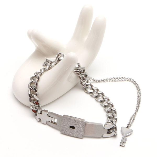 

earrings & necklace couple titanium steel lock bangle bracelet key pendant love sets gift, Silver
