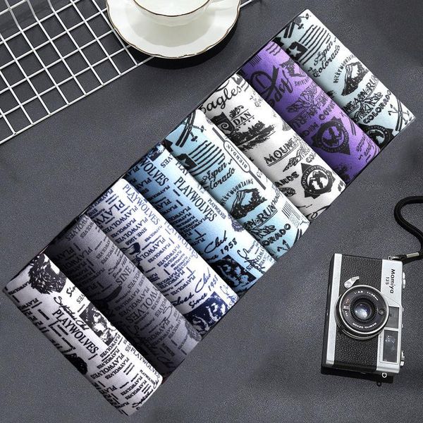 

underpants 4pcs/8pcs lot boxershorts men cartoon printed antibacterial breathable comfortable underwear man boxers shorts, Black;white