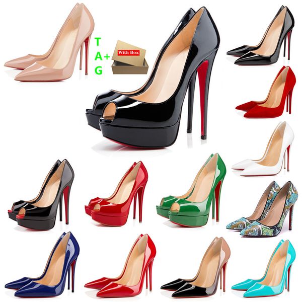 

brand woman red bottoms high heels patent platform peep-toes sandals designer pointy toe dress shoe luxury womens shallow mouth reds sole pu, Black