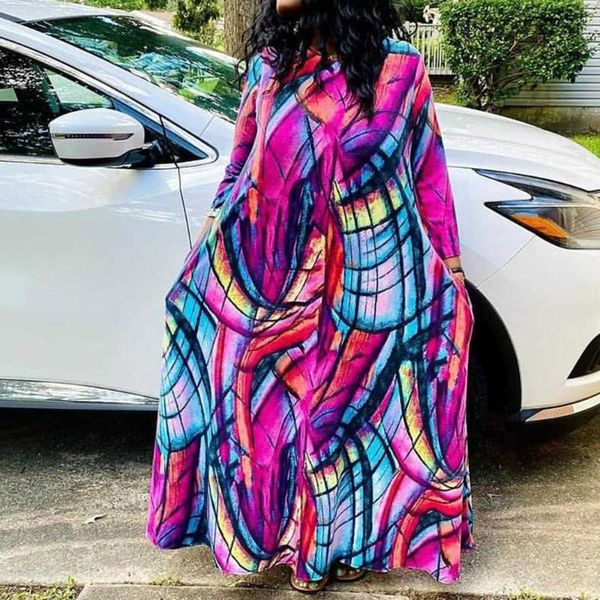 

casual dresses 5xl plus size women maxi dress color block long sleeve party boho travel oversize office lady fashion african, Black;gray