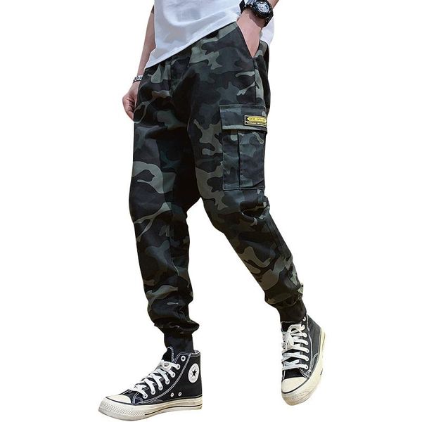 

loose plus size men fashion streetwear casual camouflage jogger pants tactical military trousers cargo sweatpants men's, Black