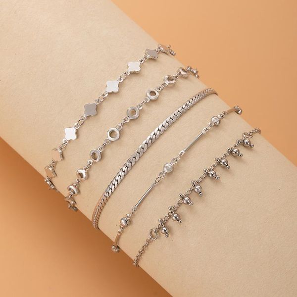 

charm bracelets tassel for women charms gold color alloy metal geometric adjustbale party jewelry accessories 5pcs/sets 14791, Golden;silver