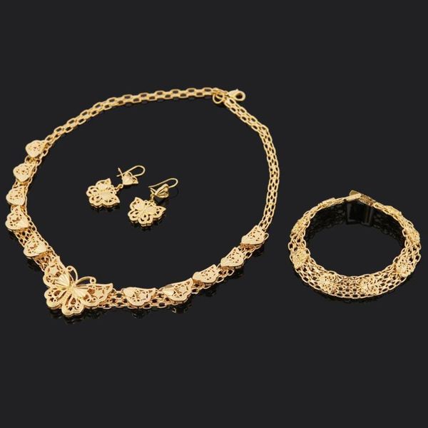 

earrings & necklace ethiopian trendy wedding jewelry sets 24k gold color butterfly earring bracelet for, Silver