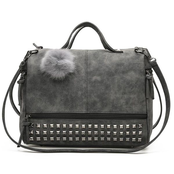 

evening bags ladies hand boston handbags women bag designer vintage rivet shoulder large handle female purses with hairball