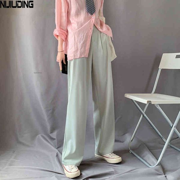 

fashion women elastic high waist wide leg pants spring summer drape loose straight pant female ice silk long trousers 210514, Black;white
