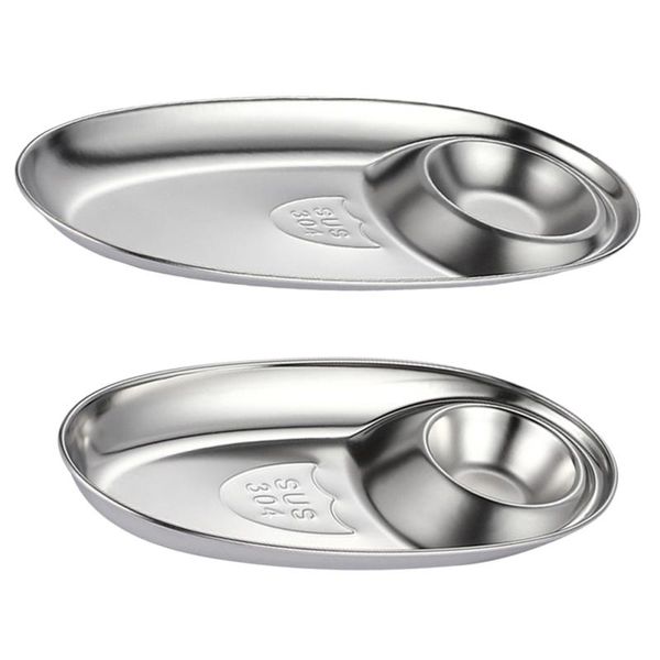 

stainless steel snack plate divided grid oval outdoor camping buffet thick stable kitchen dinning tableware dishes & plates
