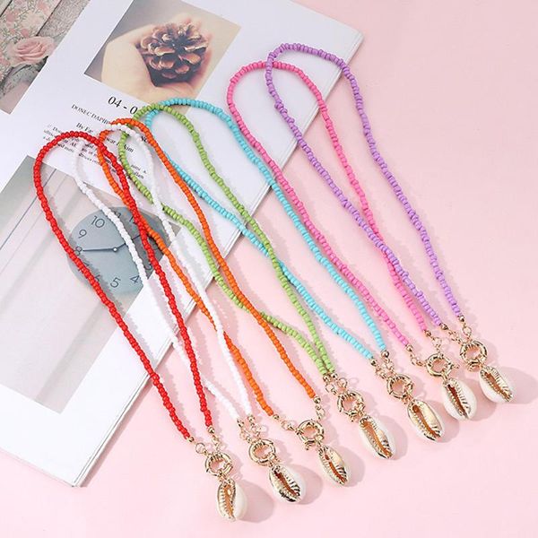 

pendant necklaces bohemia colorful beaded with conch clavicle chain necklace for women girl trendy fashion jewelry, Silver