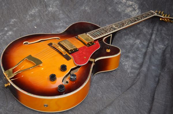 

jazz electric guitar semi hollow double f hole thick maple wood gold hardware life tree inlay