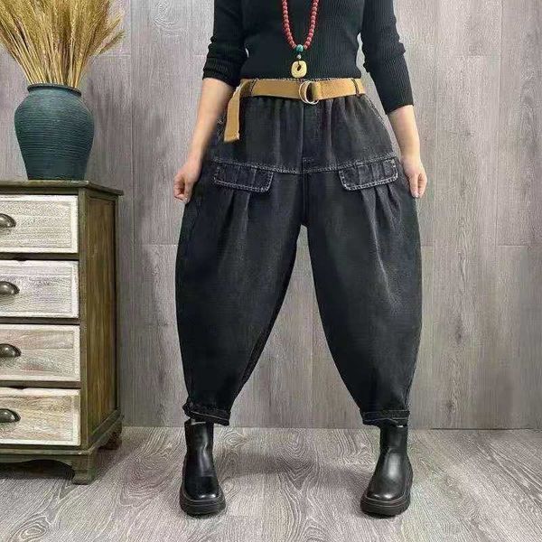 

women's jeans arrival spring/summer women loose casual elastic waist ankle-length pants cotton denim patchwork harem w317 q344, Blue