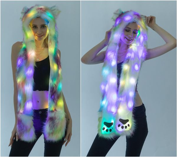

hat light-emitting imitation fur scarf halloween color led animal 58, Blue;gray