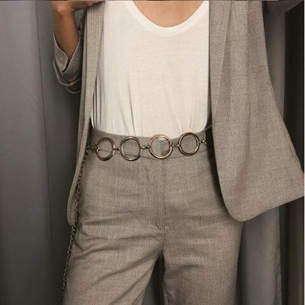 

belts ladies geometric long belly waist chain belt for women fashion female personality metal gold circle dress 2021, Black;brown