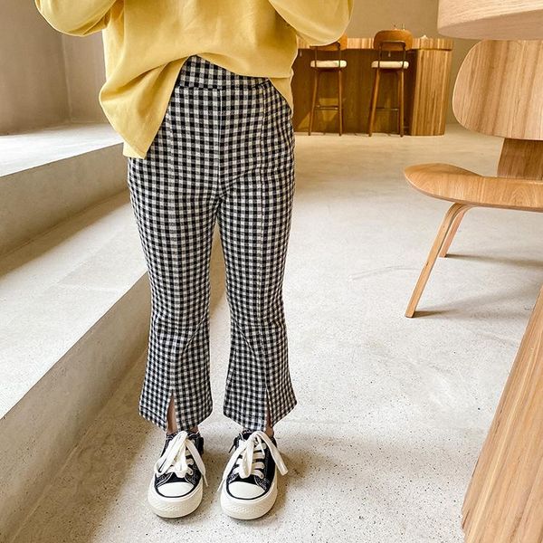 

trousers spring autumn girls fashion plaid flared 1-8 years kids cotton thin furcal 3 colors pants, Blue