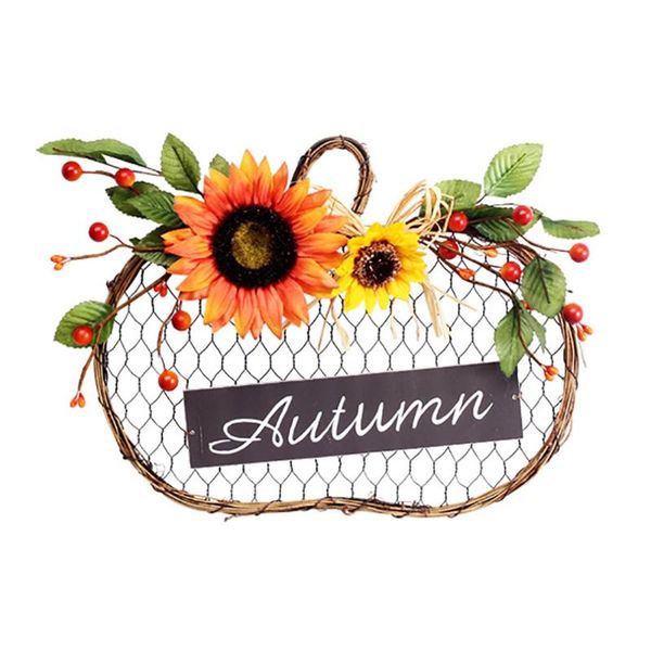 

decorative flowers & wreaths harvest festival decor sunflower pumkin wheat with a rectangular frame and autumn sign home holiday outdoor ind