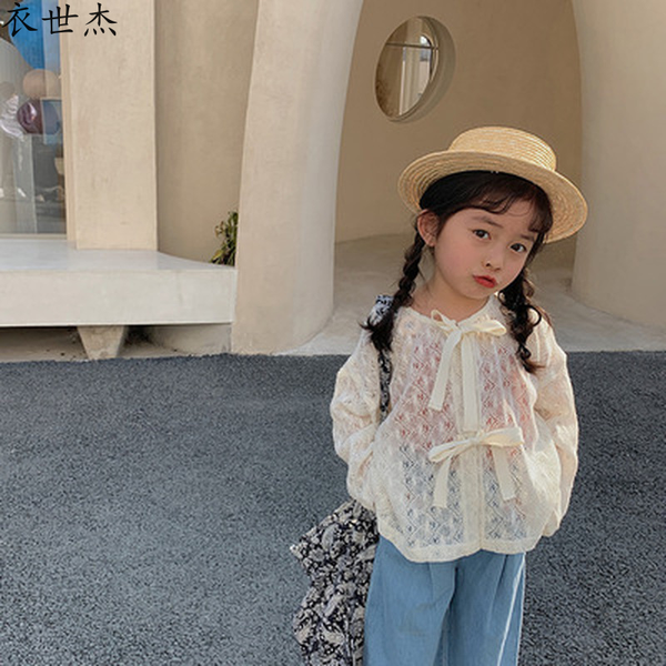 

2022 childrens clothing summer new products girls hollow knit cardigan thin sweater air-conditioned shirt top, White;black