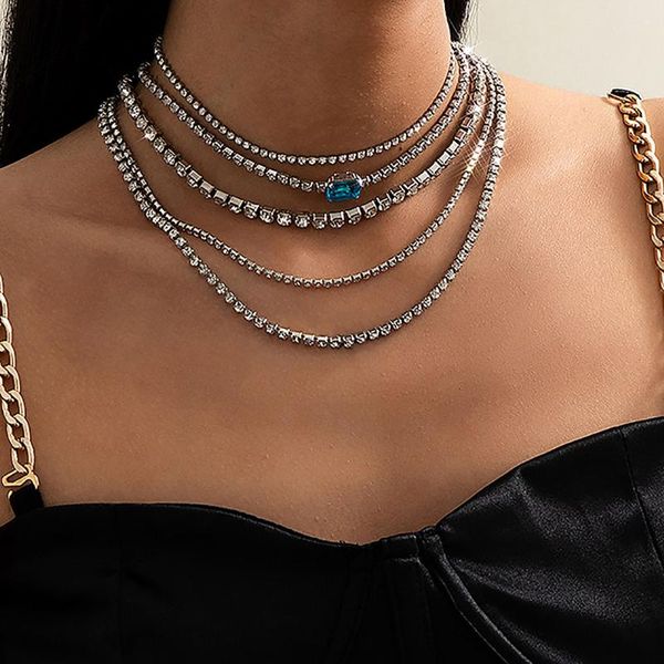 

pendant necklaces 2021 collar silver color square purple crystal chain necklace for women vintage female fashion multilevel geometric jewely