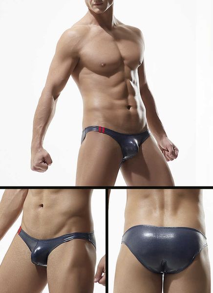 Männer Unterwäsche Slips Shiny Low Rise Sexy Pouch Bulge Männlichen Höschen Faux Leder Slips männer Unterhose Bikini Kurze P0812