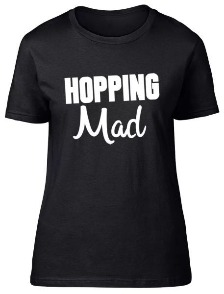

hopping mad ladies womens fitted t-shirt, White;black