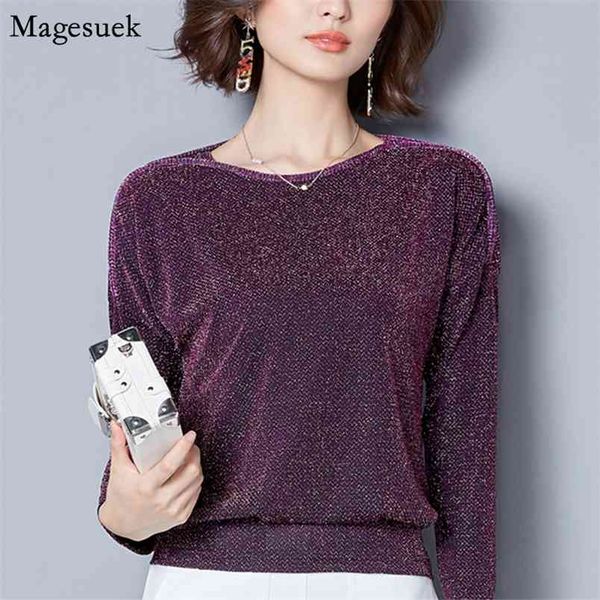 

autumn plus size long sleeve shirts women loose casual lace glitter sloid blouse office ladies blusas 83j 30 210512, White