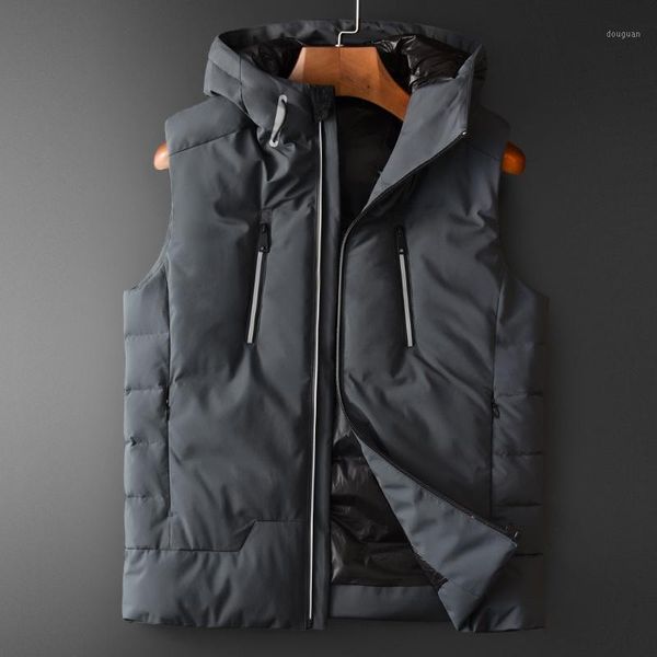 

men's vests classic grey hooded mens luxury add padding solid color sleeveless jackets and coats size 4xl slim fit man, Black;white
