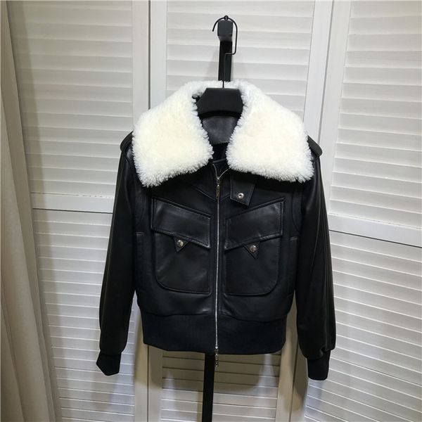 

women's jackets spring fall female brand genuine chic leather, Black;brown
