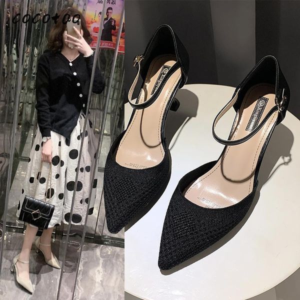 

dress shoes women's spring and summer 2021 high heels shallow mouth pointed single flying weaving with a word baotou, Black