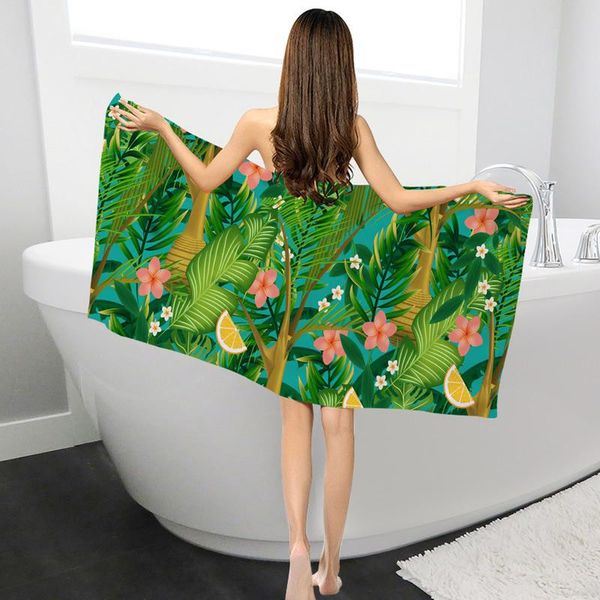 

towel green tropical plants printed bath towels summer beach modern for women absorbent drying washcloth home textile