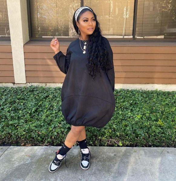 

casual dresses 2021 fashionable recreational and comfortable home dress women autumn pure color simple loose long, Black;gray