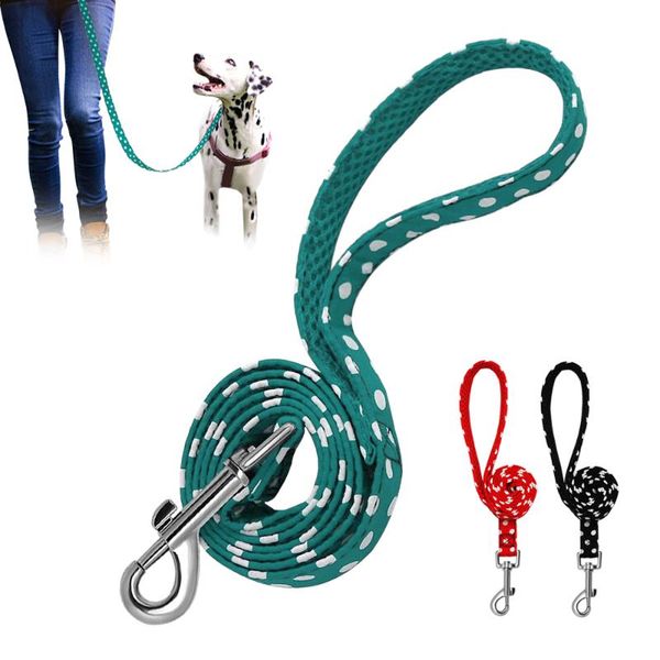 

4ft polka dot dog leash nylon pet dogs walking running leads durable training belt rope for small medium collars & leashes