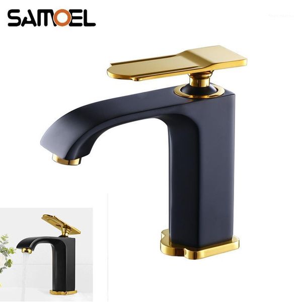 

high-end european style luxury brass matte black and gold bathroom sink faucet deck-mounted square basin water mixer tap b3414 faucets1