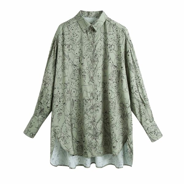 

vintage woman loose print shirt fashion ladies autumn oversized turndown collar female casual long sleeve 210515, White