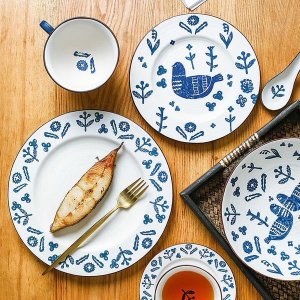 

dishes & plates ceramic dinner set dish retro design steak tray salad soup bowl cup and saucer dinnerware suit restaurant el