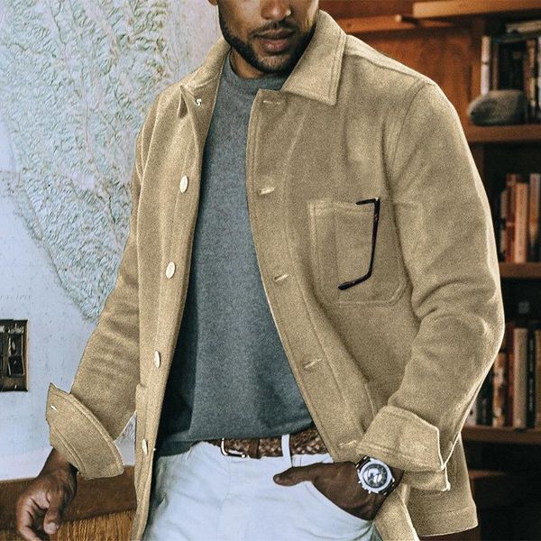 

men's jackets winter casual long sleeve solid color outerwear vintage buttoned turn-down collar for men 2021 fashion mens loose coats, Black;brown